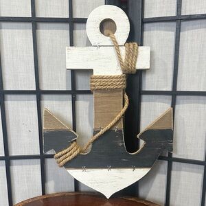 Nautical Anchor WoodenWall Decor - White, Brown, and Black Rope NEW Cape Cod